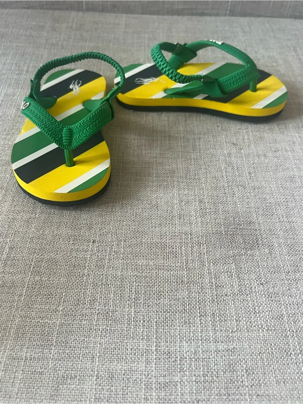 Polo Ralph Lauren Green/Yellow summer luxury logo Toddler Thong Sandals, kids 7